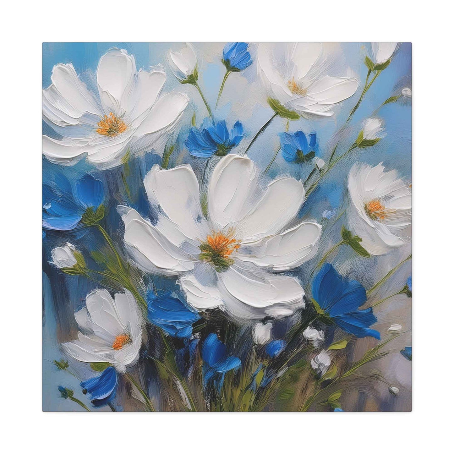 White Flowers Print Canvas, White Flowers Oil Paint Print 20x20, 24x24, 30x30, 32x32, 36x36, Art Design Print Non-Frame MC-9