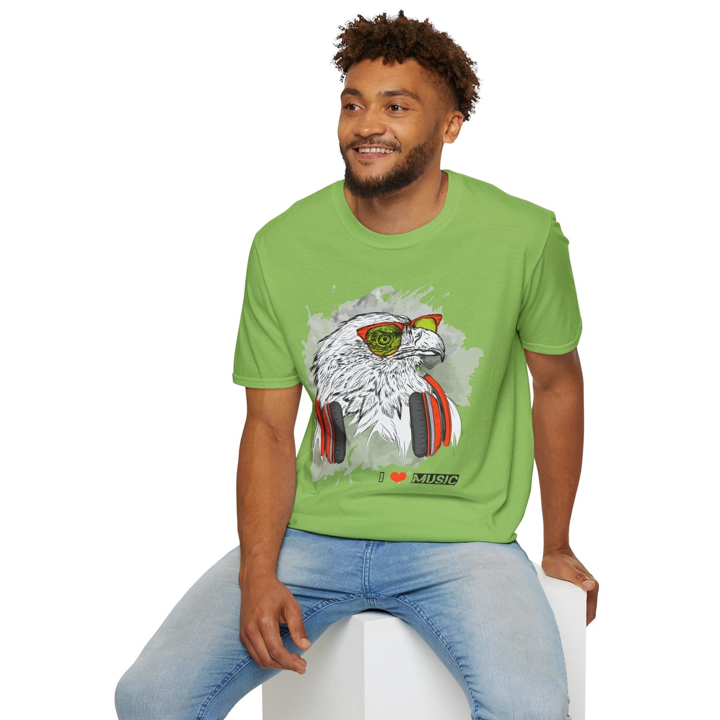 I Love Music Animals Shirt With Headphones Unisex Gildan Softstyle 64000 Tee Premium