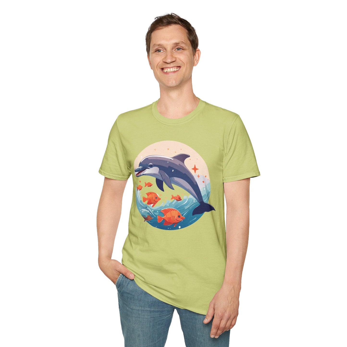 Unisex Dolphin Shirt Gildan Softstyle 64000 Short Sleeve Fish Tee With Dolphin Graphic