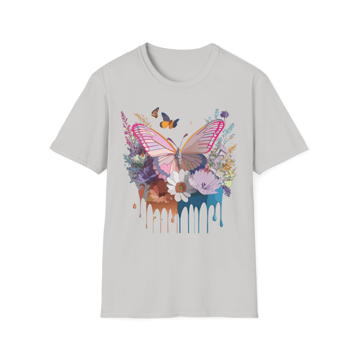 Butterfly Floral T-Shirt — Colorful Drip Wings Graphic Tee Unisex 100 Cotton Gildan T-Shirt