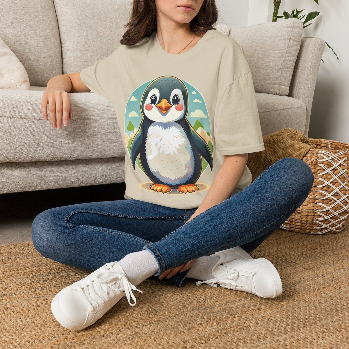 Cute Cartoon Penguin T-Shirt | Cute Penguin Illustration Tee, Winter Animal Shirt