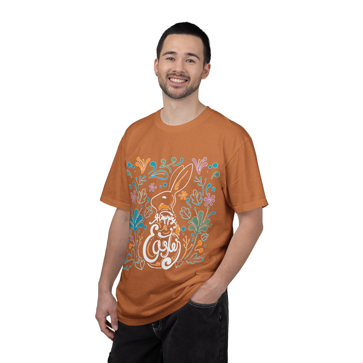 Easter Bunny Floral T-Shirt, Tee Shirt with Easter Signature, T Shirt with Easter Prints, Tee Shirt with Easter Design
