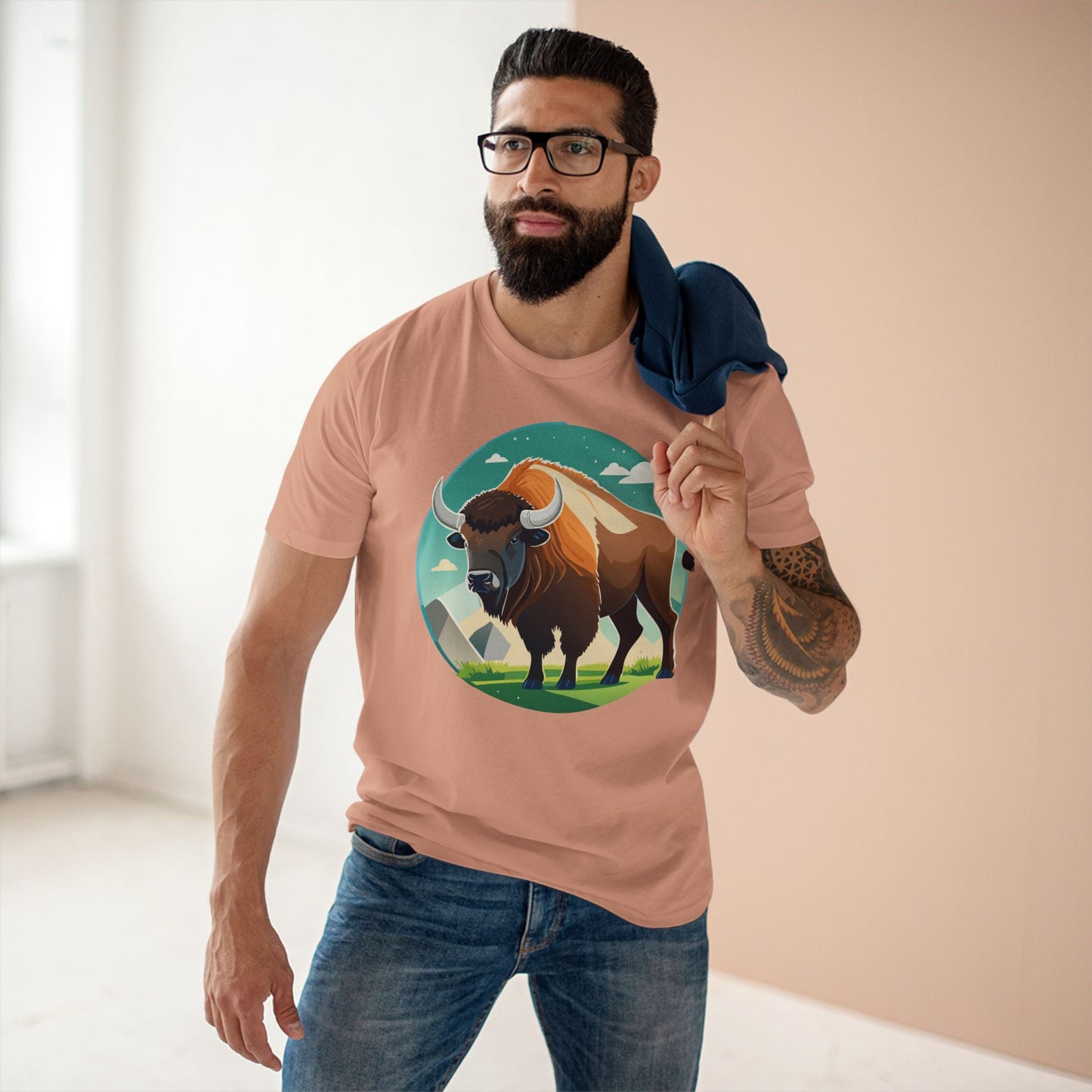 Bison Shirt Unisex Premium Cotton Tee With Original Art Design From Retro2Nova Animals Collection Exclusive Art Series