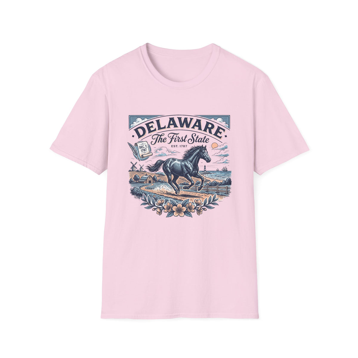 Delaware The First State Horse Travel Tourist Graphic Tee Unisex 100 Cotton Gildan T-Shirt