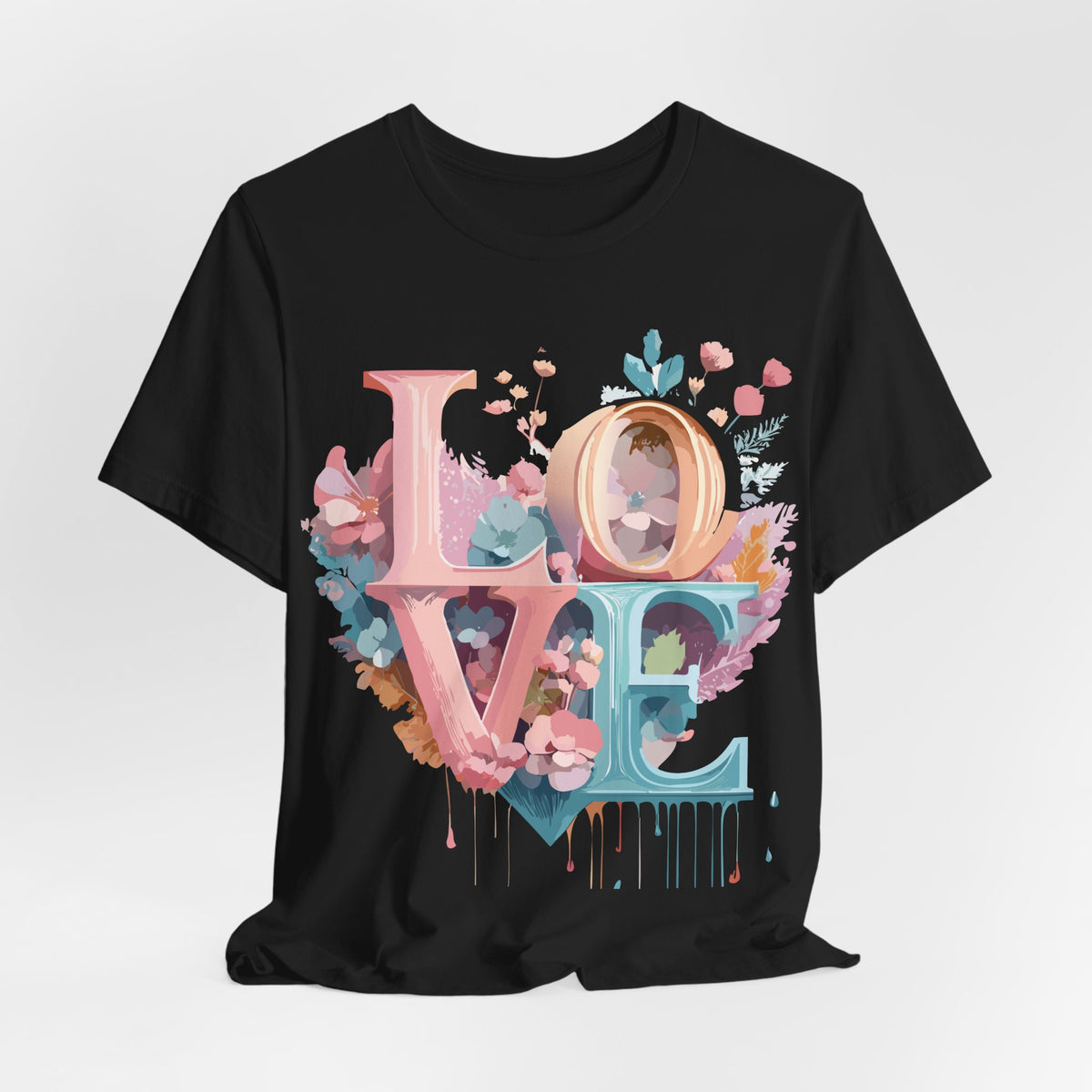 Valentine's Day Graphic Unisex Cotton Bella+Canvas Tee with Floral Art Design d121