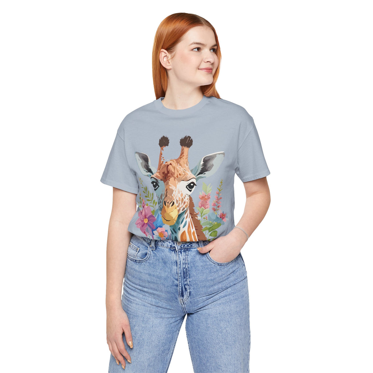 Giraffe Graphic Unisex Cotton Bella+Canvas Tee with Art Animal Design e21