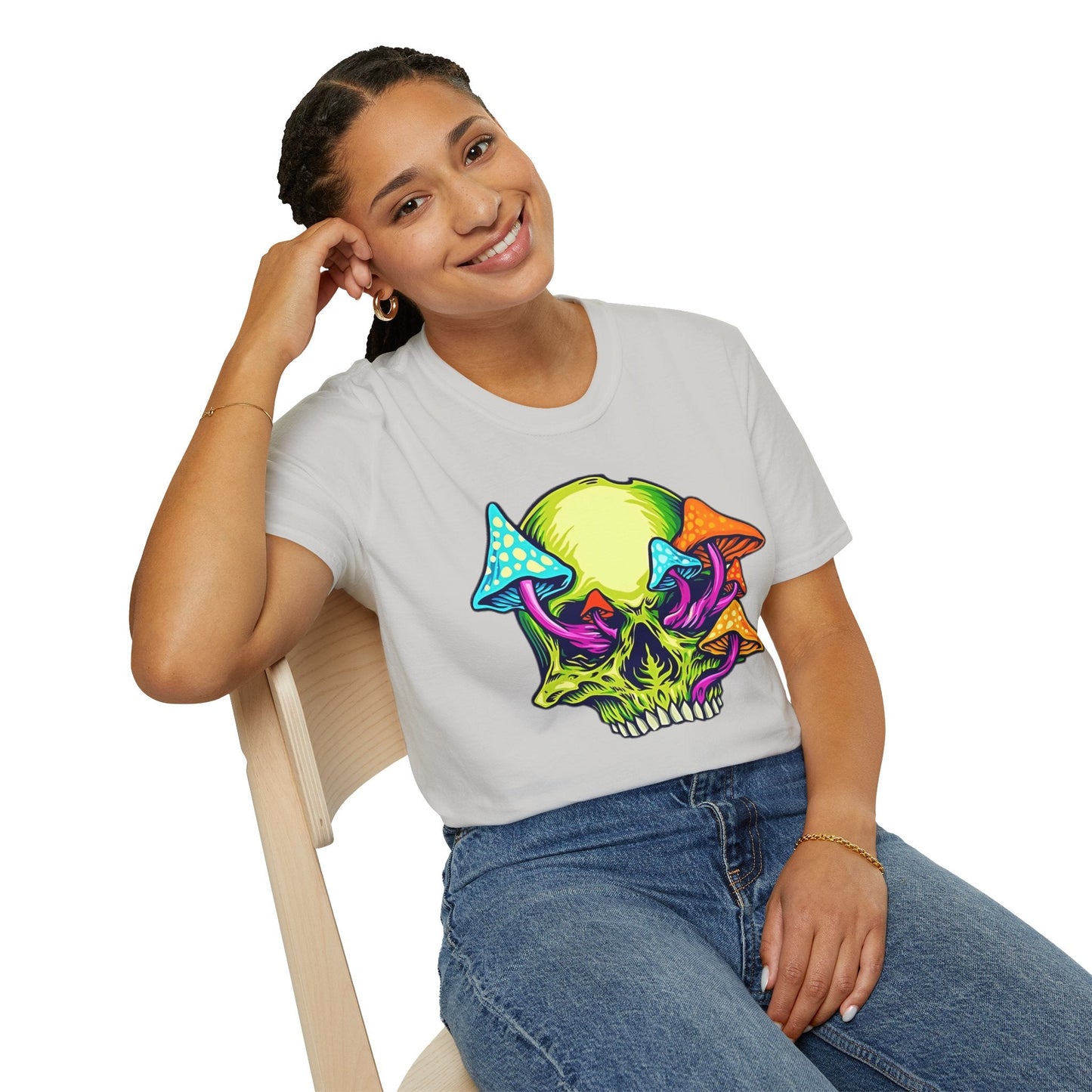 Unisex Skull Tee Shirt With Skeleton Art Design Gildan Softstyle 64000 100 Percent Ring Spun Cotton