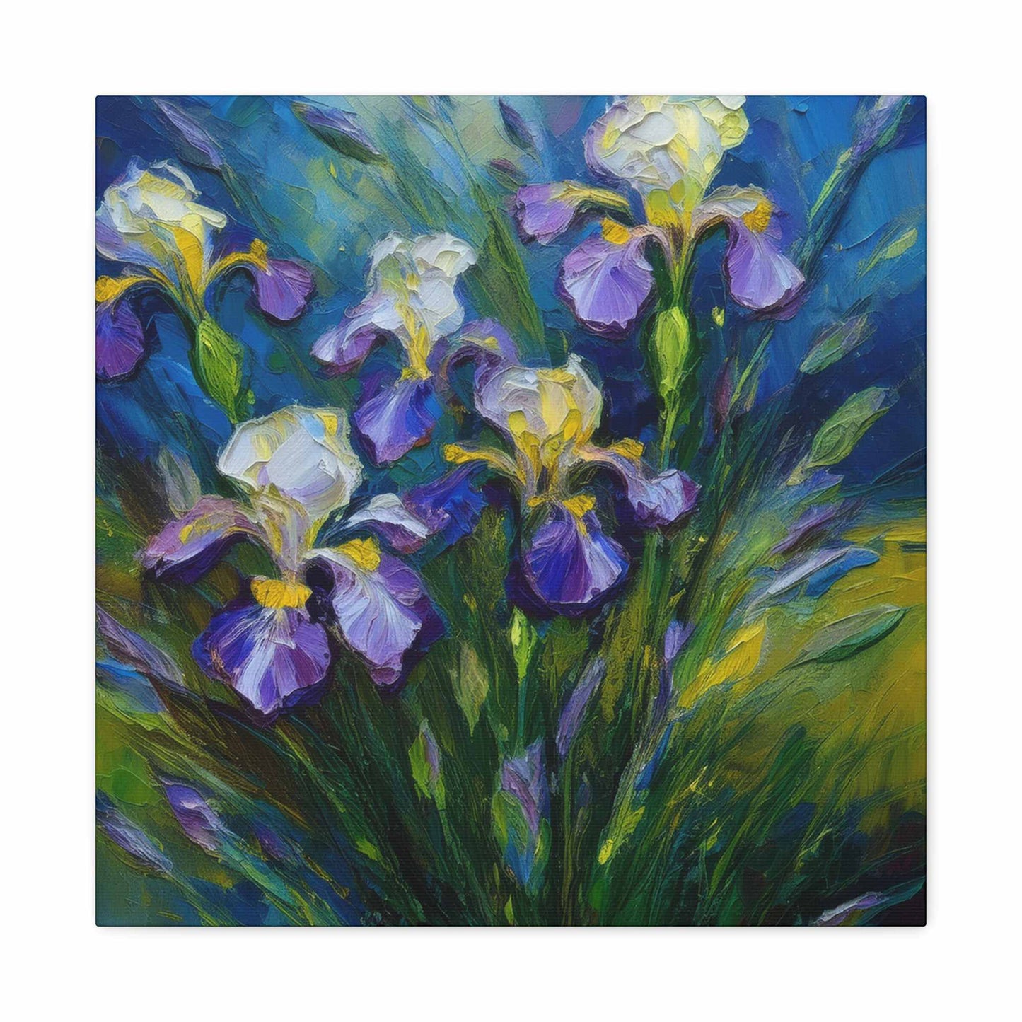 Irises Floral Print Canvas, Floral Oil Paint Print 20x20, 24x24, 30x30, 32x32, 36x36 Art Design Pine-Wood Inner Frame MC-185