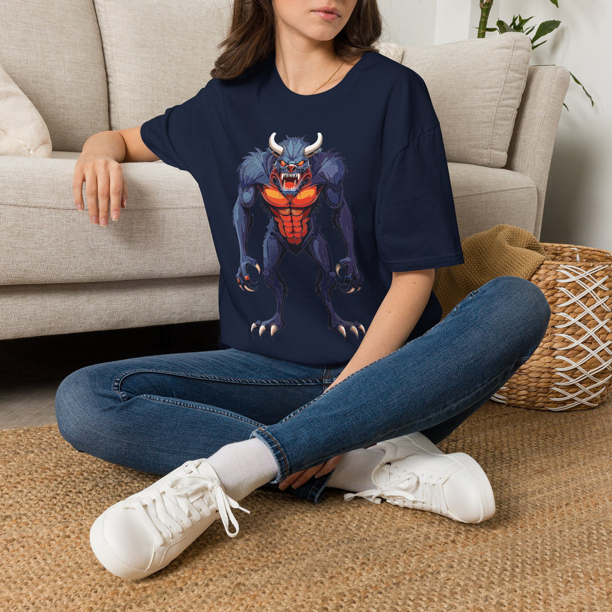 Werewolf Monster T-Shirt — Fierce Halloween Creature Cartoon Graphic Tee Unisex 100 Cotton Gildan T-Shirt