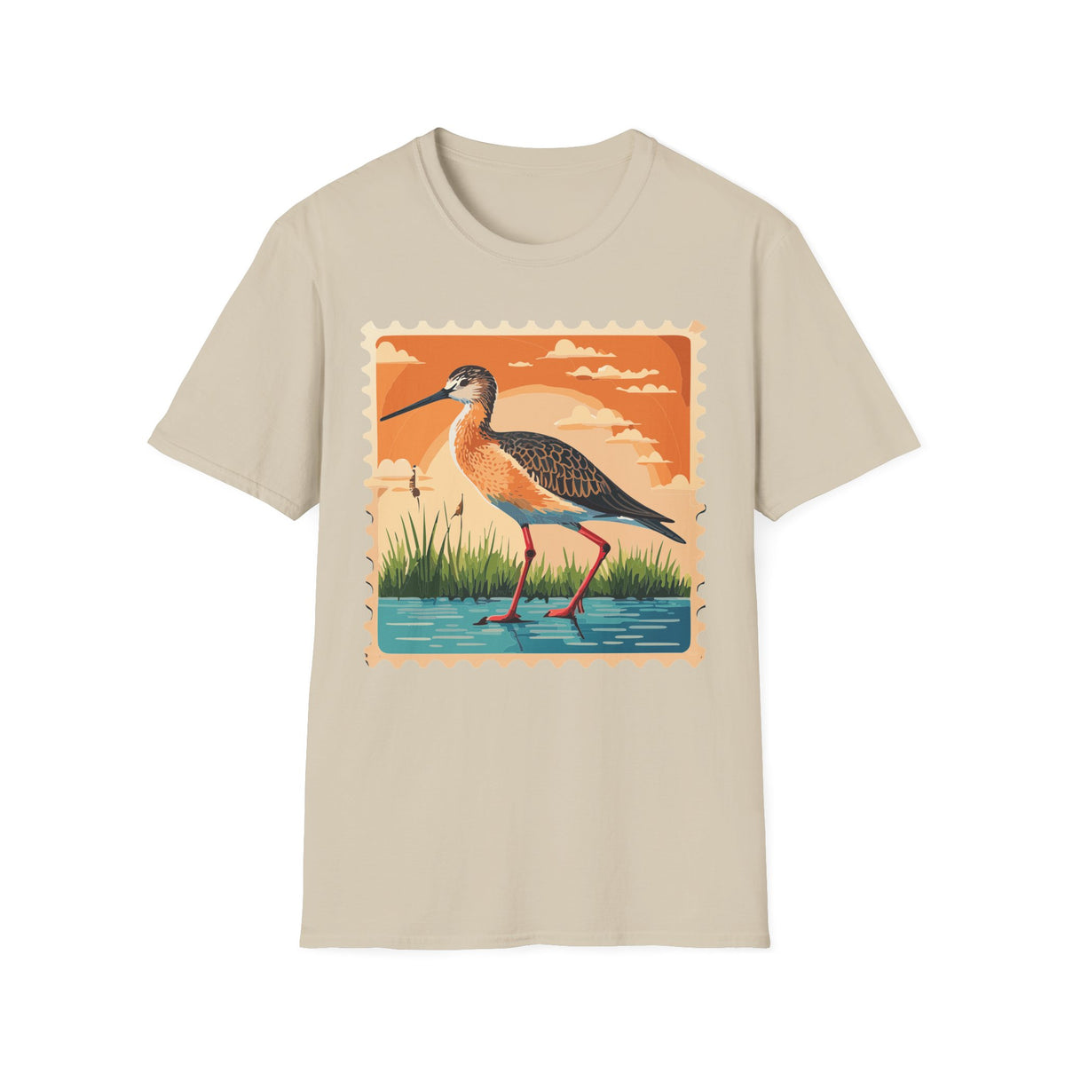 Marsh Bird Illustration T-Shirt | Retro Shorebird Graphic Tee Unisex 100 Cotton Gildan T-Shirt
