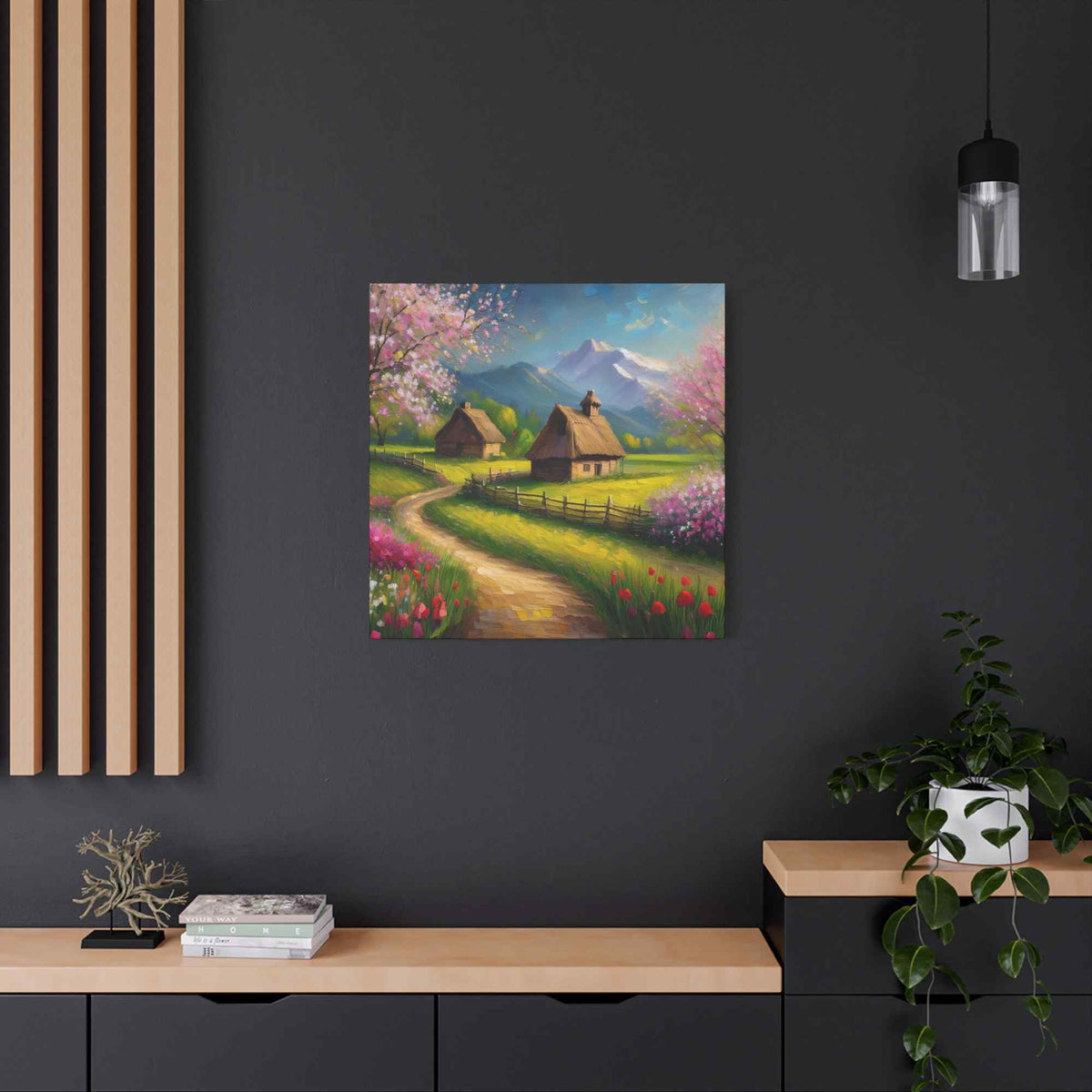 Countryside Spring Print Canvas, Oil Paint Print 20x20, 24x24, 30x30, 32x32, 36x36 Art Design Pine-Wood Inner Frame MC-108