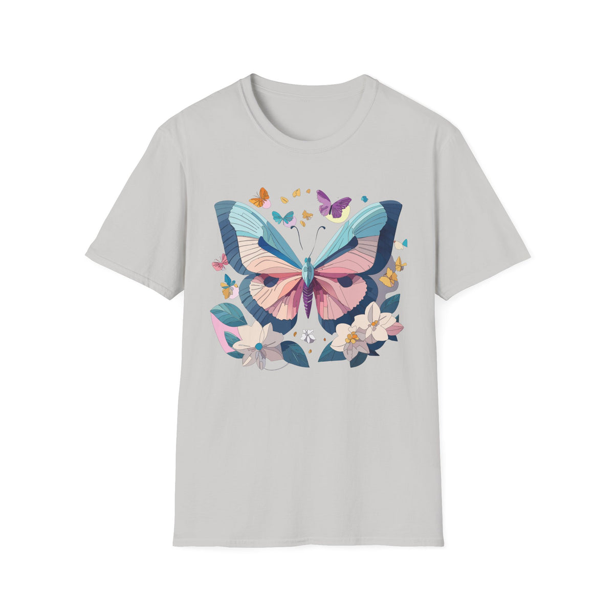 Pastel Butterfly Floral Moths Graphic Design Unisex 100 Cotton Gildan T-Shirt