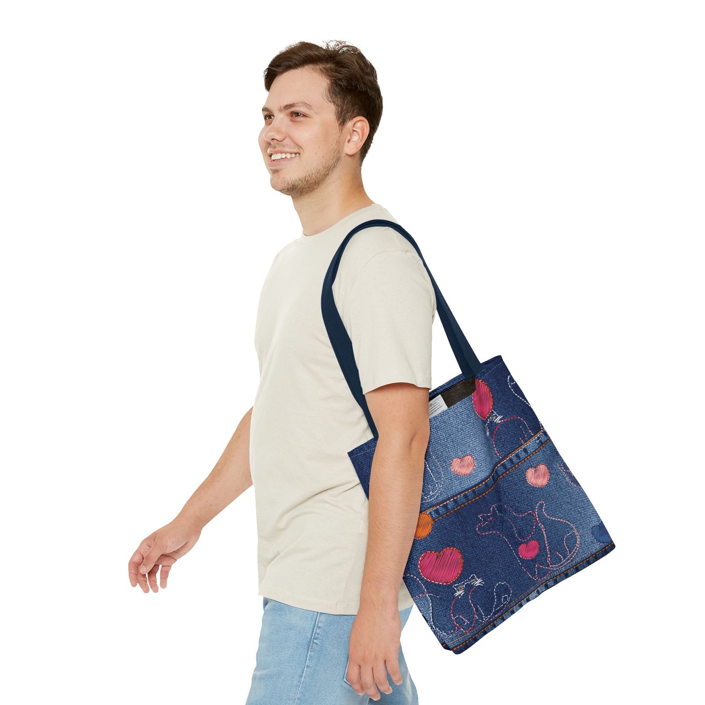Love Day Graphic Design Denim Fabric Imitation Print Unisex Canvas Bag POLY 3 Sizes Tote Bag 201-18