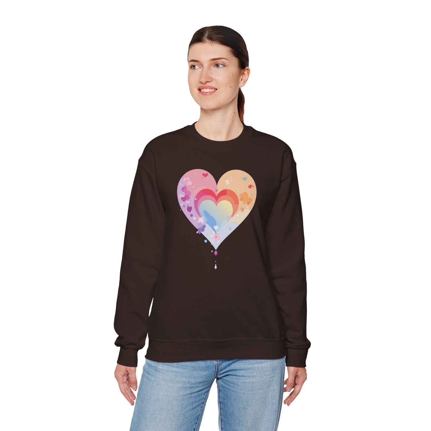 Rainbow Heart Sweatshirt, Floral Heart Sweatshirt, Floral Love Sweatshirt, Valentine's Day Sweatshirt, Rainbow Heart Floral Sweatshirt 114
