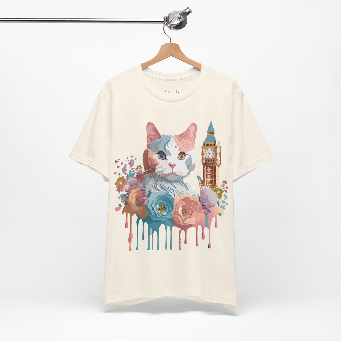Unisex Cat Graphic Tee With Short Sleeve Vintage Inspired Art Adelpha