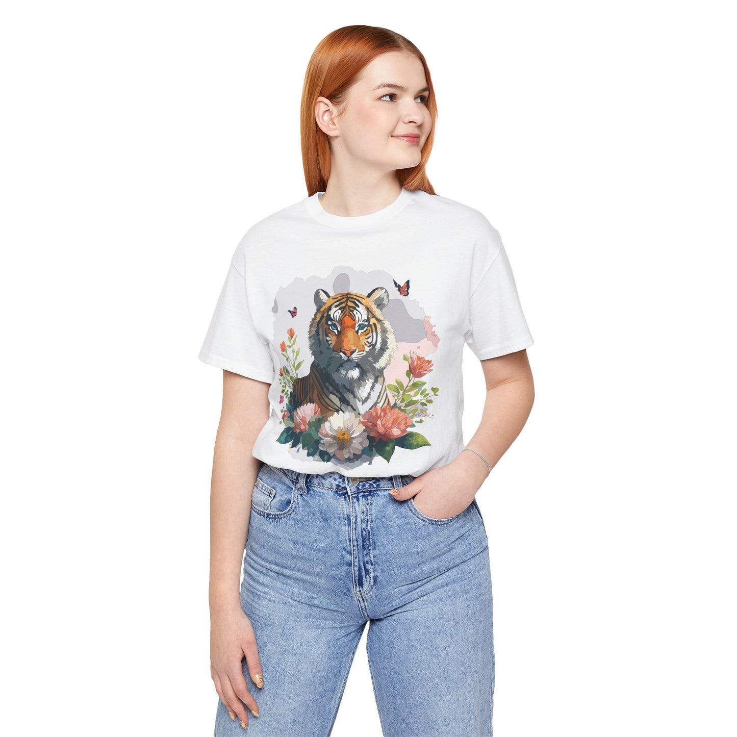 Floral Tiger Graphic Tee, Animal Shirt, Tiger Shirt, Flower Top, T-Shirt with Animal, Art Design