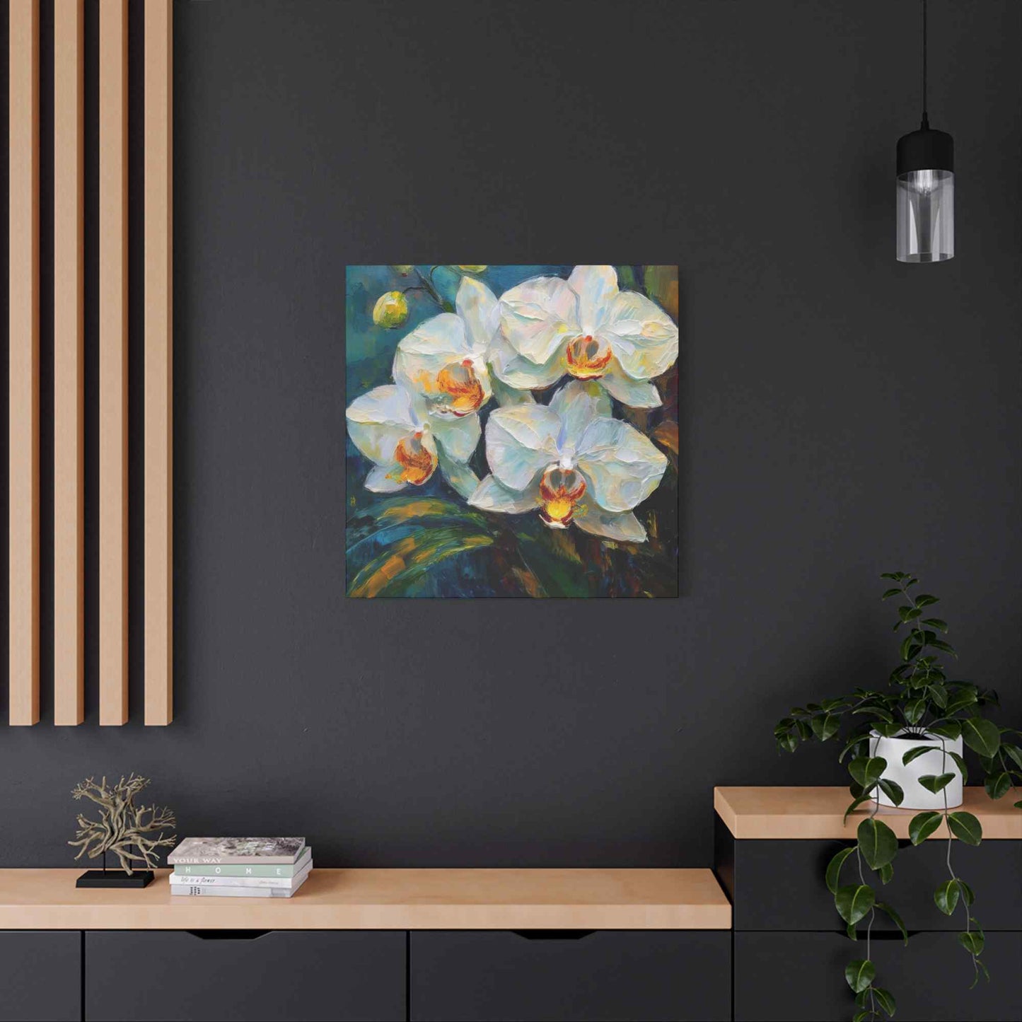 White Orchids Print Canvas, Floral Oil Paint Print 20x20, 24x24, 30x30, 32x32, 36x36 Art Design Pine-Wood Inner Frame MC-135
