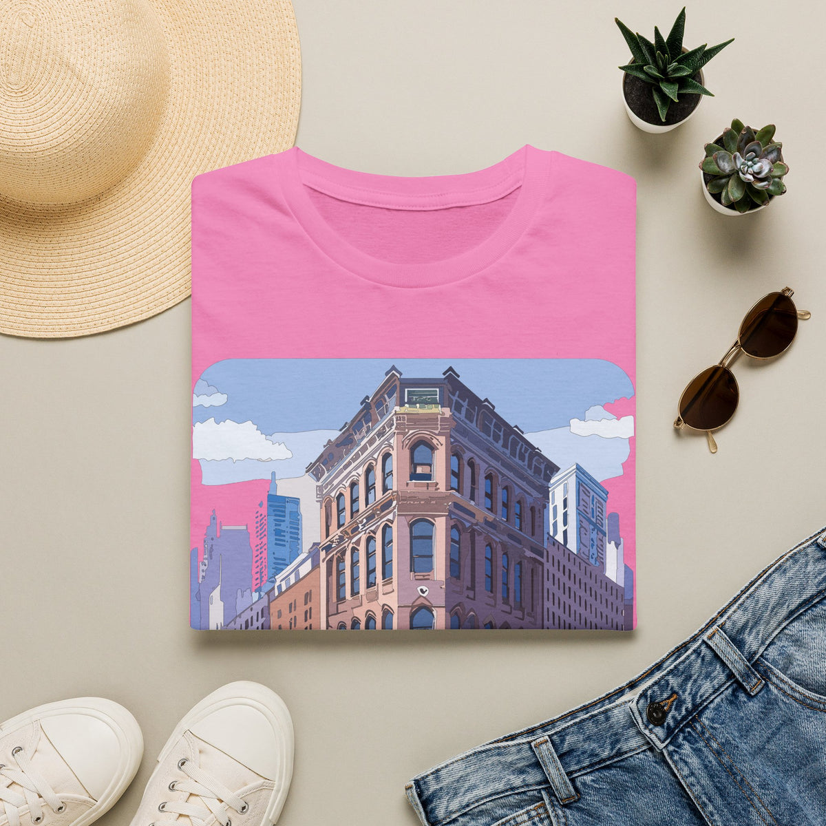 Brooklyn New York Retro Cityscape T-Shirt — Illustrated Landmark Tee Travel Tourist Graphic Design Unisex 100 Cotton Gildan T-Shirt