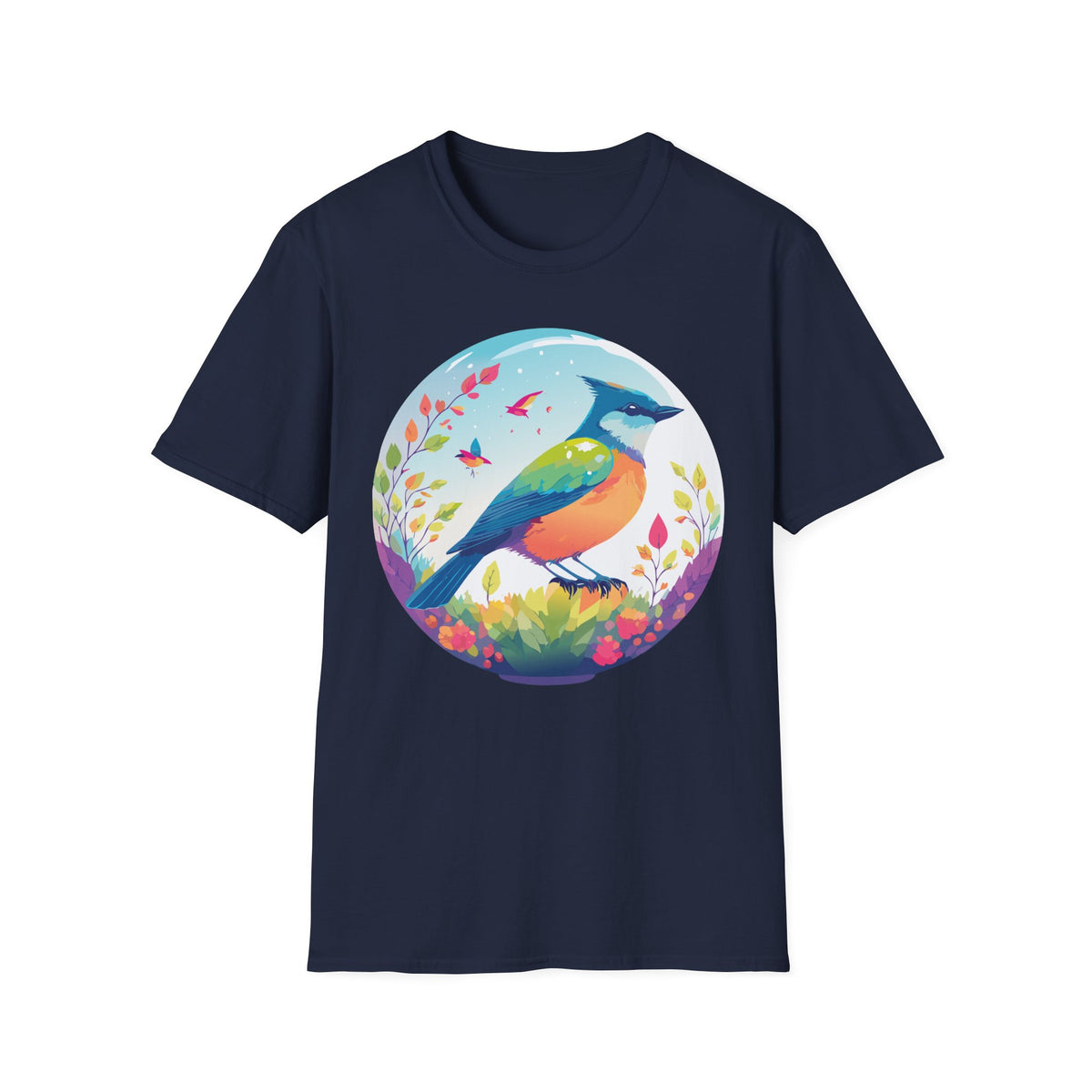 Colorful Songbird Illustration T-Shirt | Vibrant Bird Art Tee