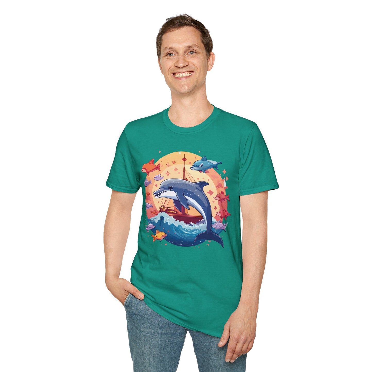 Dolphin Shirt Unisex Softstyle Cotton Tee 100 Percent Ring Spun Lightweight Breathable