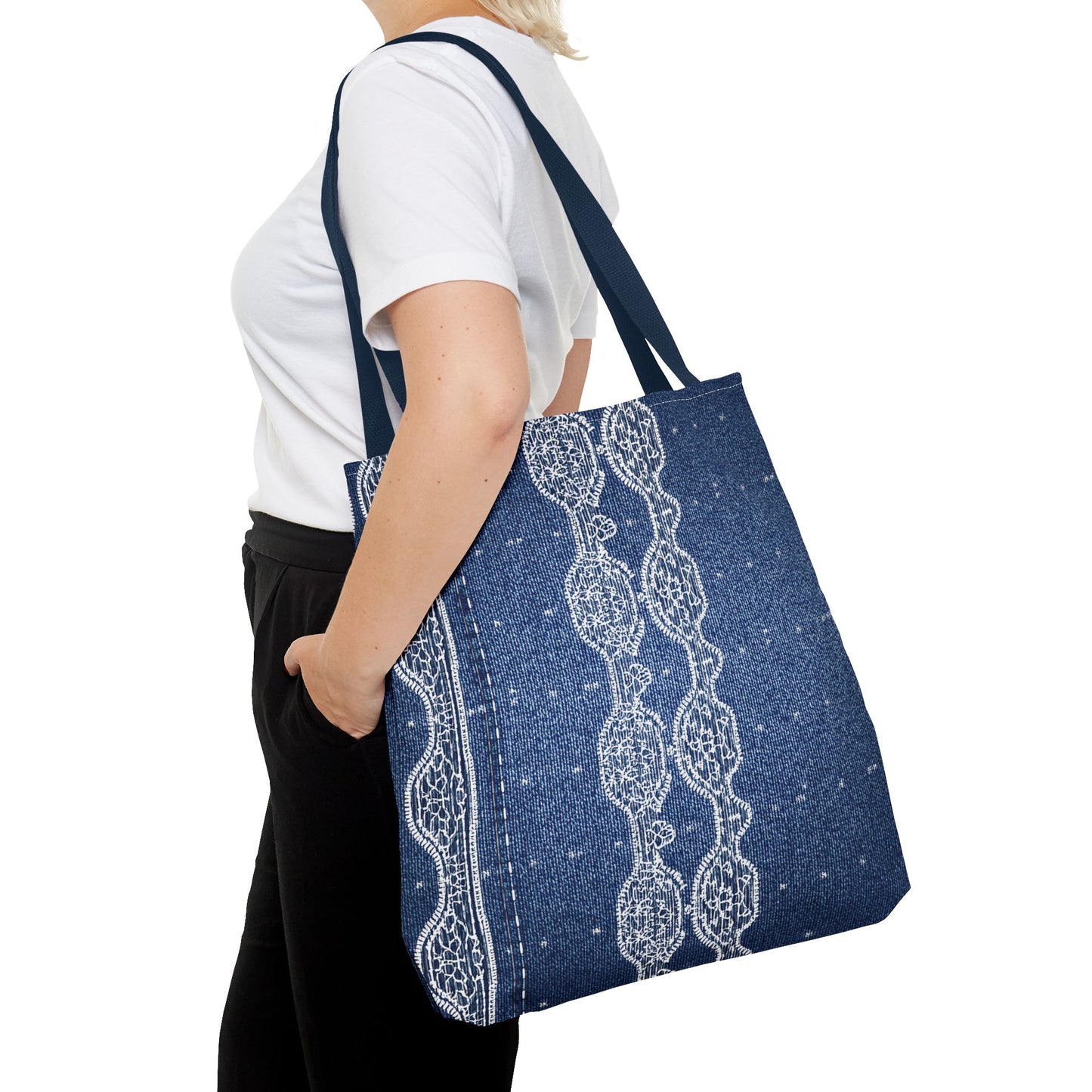 Denim Fabric Imitation Print Unisex Canvas Bag Poly Spun 3 Sizes Tote Bag 106