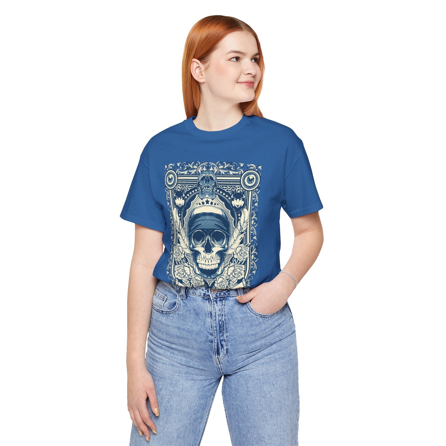 Skull Crown Graphic Tee Vintage Ornate Skull Illustration Rock Band T-Shirt
