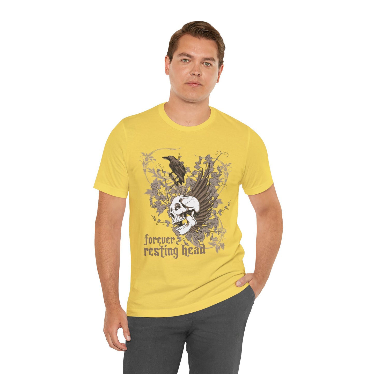 Forever Resting Head Tee, Edgy Graphic Shirt, Music T-Shirt, Gothic Tees, Skull Shirt, Art Design Tee, Skull Graphic Top