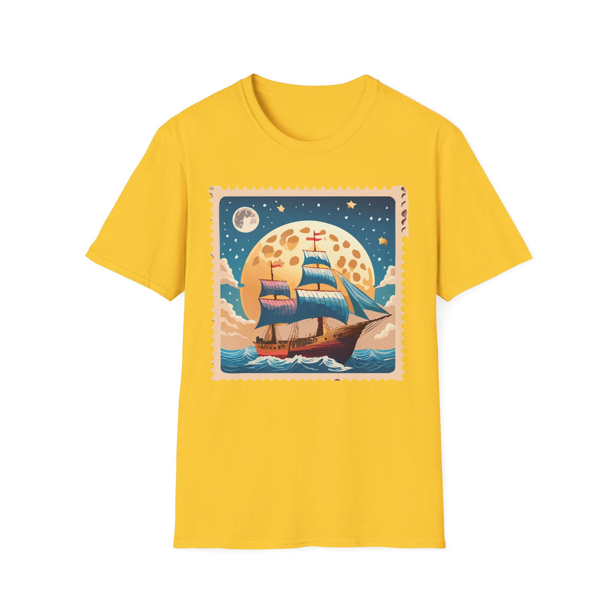 Vintage Sailboat at Moonrise T-Shirt | Nautical Sunset Illustration