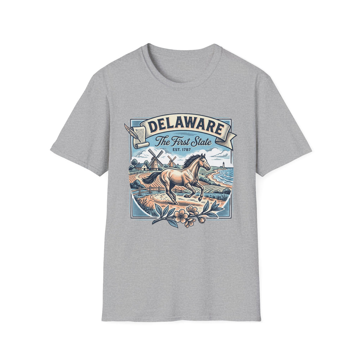 Delaware 'The First State' Scenic Travel Tourist Graphic Tee Unisex 100 Cotton Gildan T-Shirt