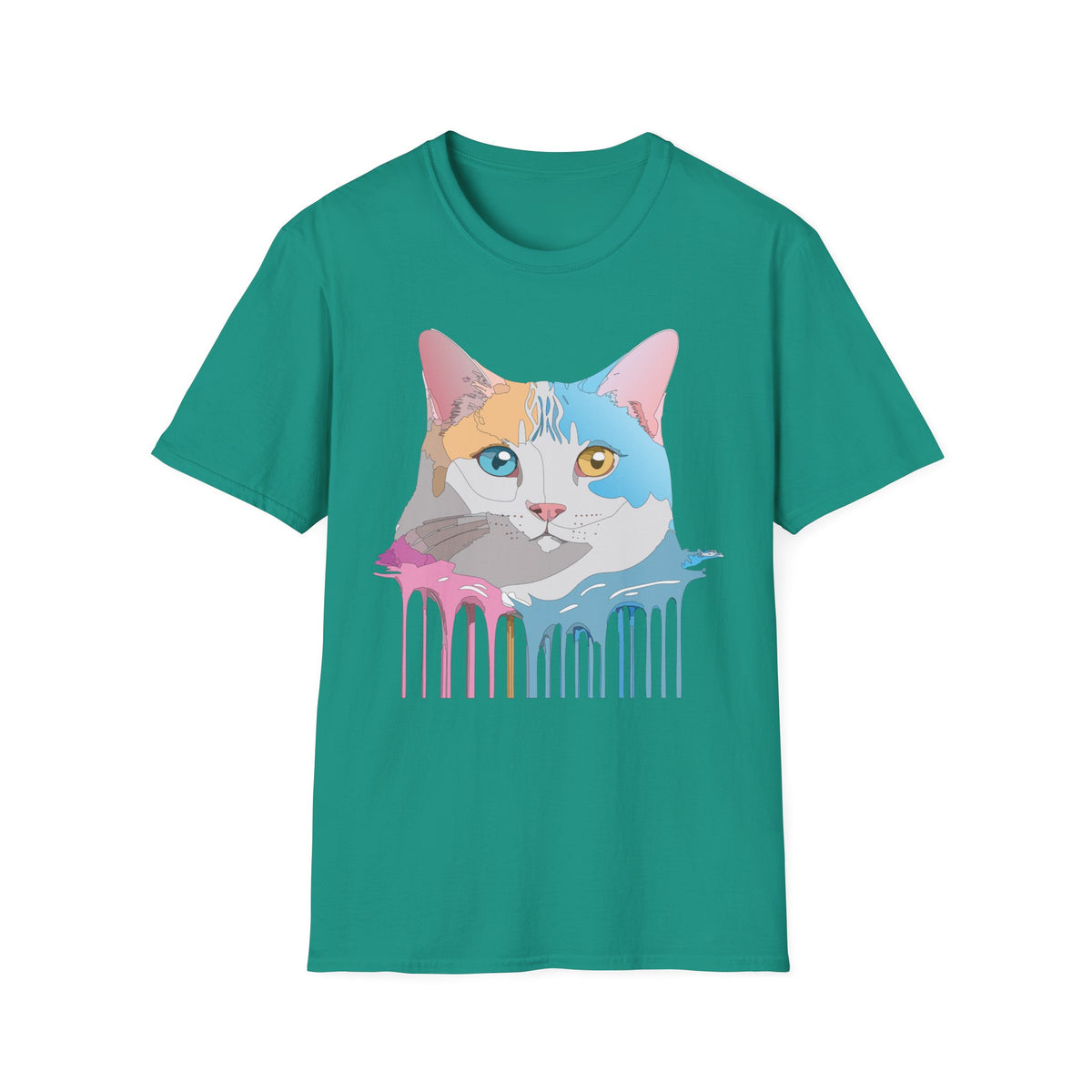 Colorful Dripping Cat Illustration T-Shirt | Calico Portrait Tee