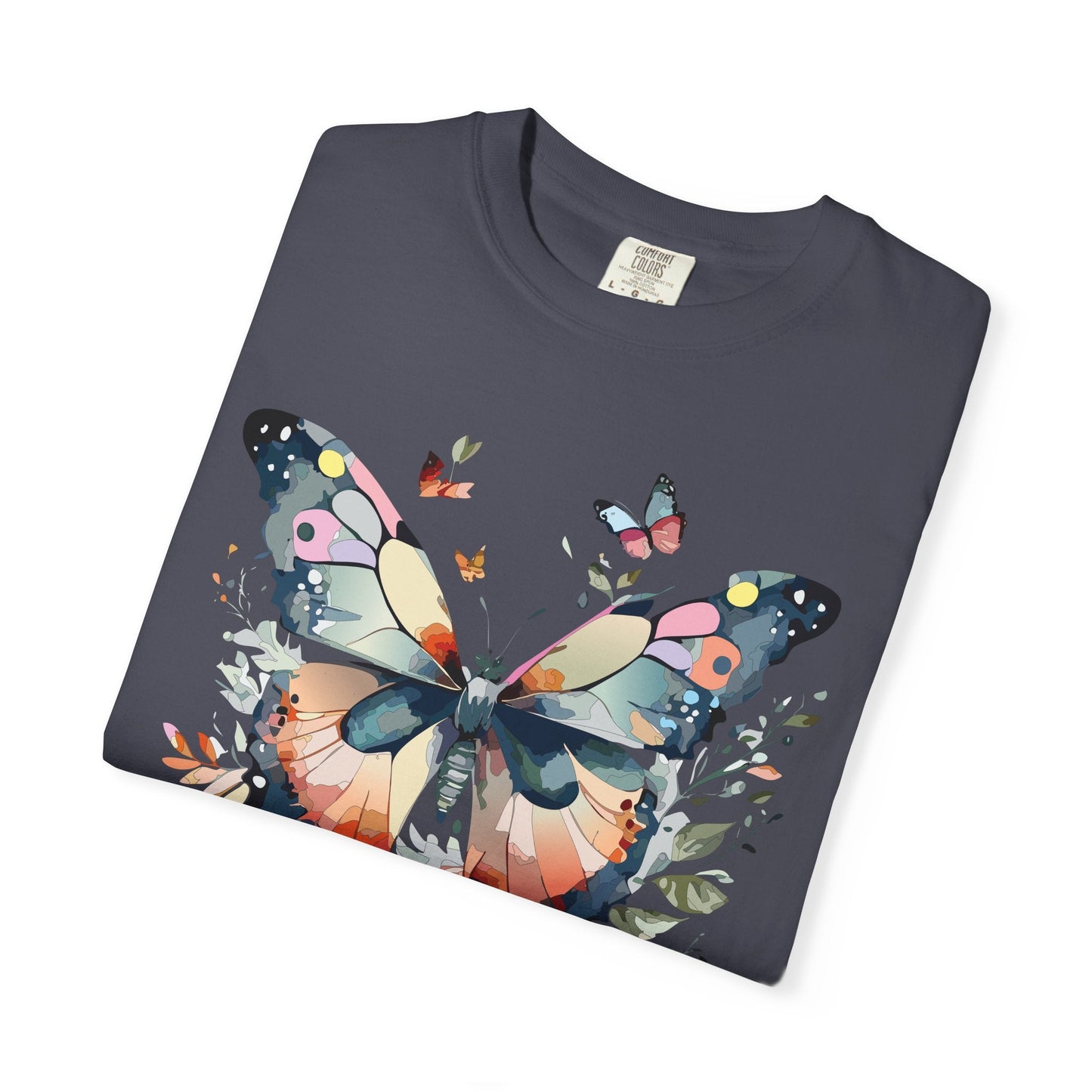Butterfly Floral Print T-Shirt Botanical Design Unisex Heavy Cotton Tee b3