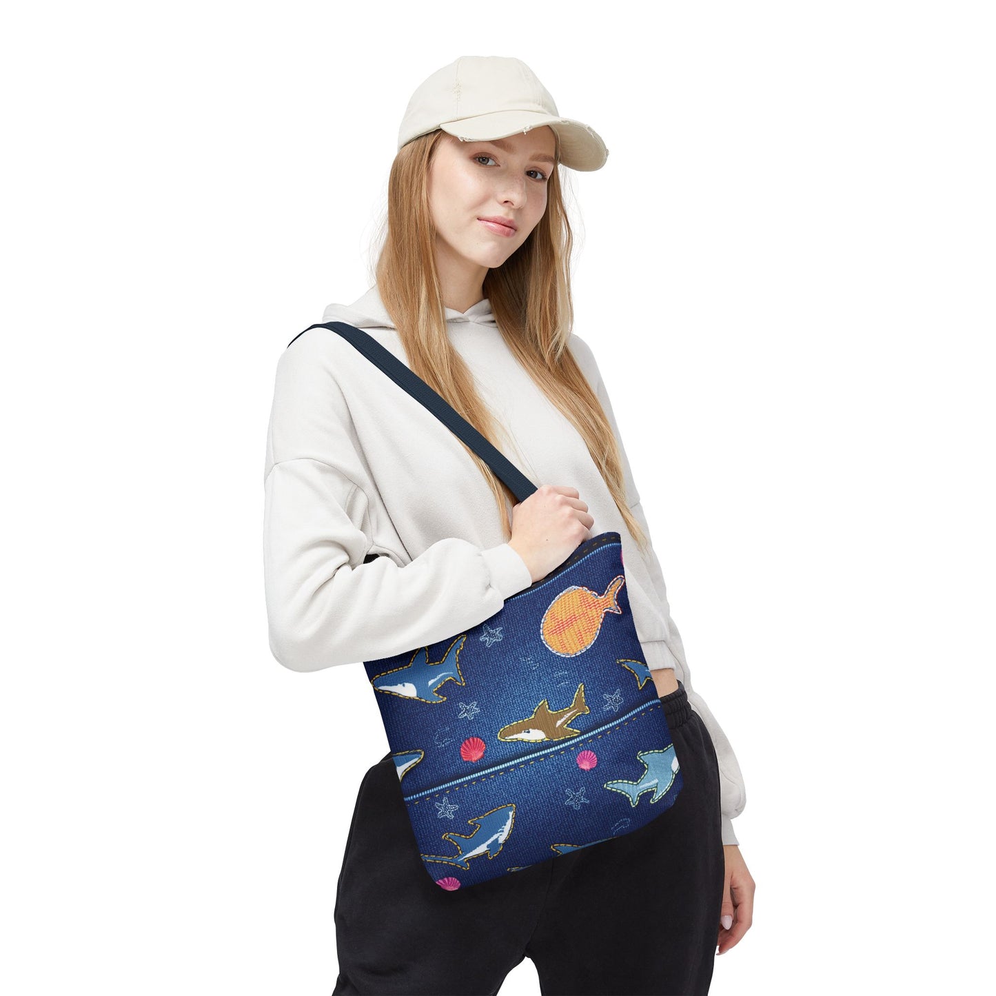 Denim Fabric Imitation Print Unisex Canvas Bag Poly Spun 3 Sizes Tote Bag 182-18