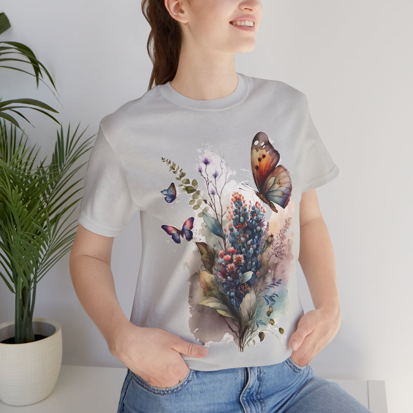 Cotton Tee Shirt with Butterfly Prints