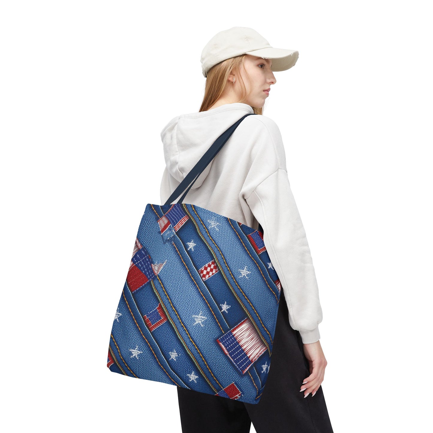 4th of July Graphic Denim Fabric Imitation Print Unisex Canvas Bag Poly Spun 3 Sizes Tote Bag 200-16