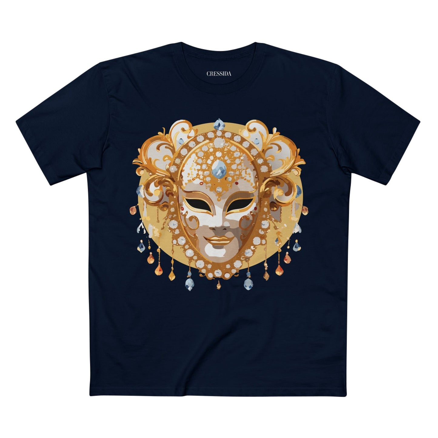 Carnival Mask Graphic T-Shirt Unisex 100 Cotton With Antique Gold Art Design Tee 14