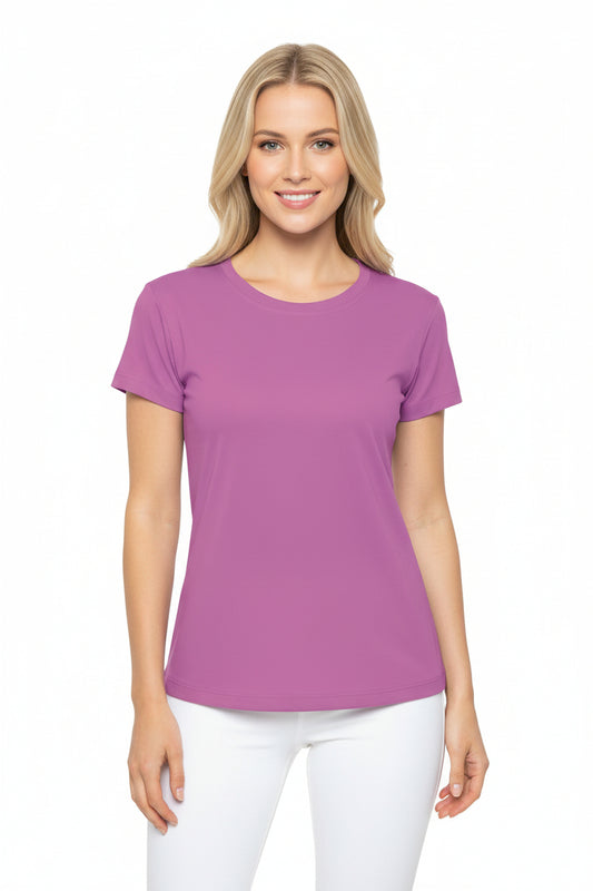 Petal Pink Women's Sports Jersey Short Sleeves 100% Poly Solid Pink Color Print Athletic Tee