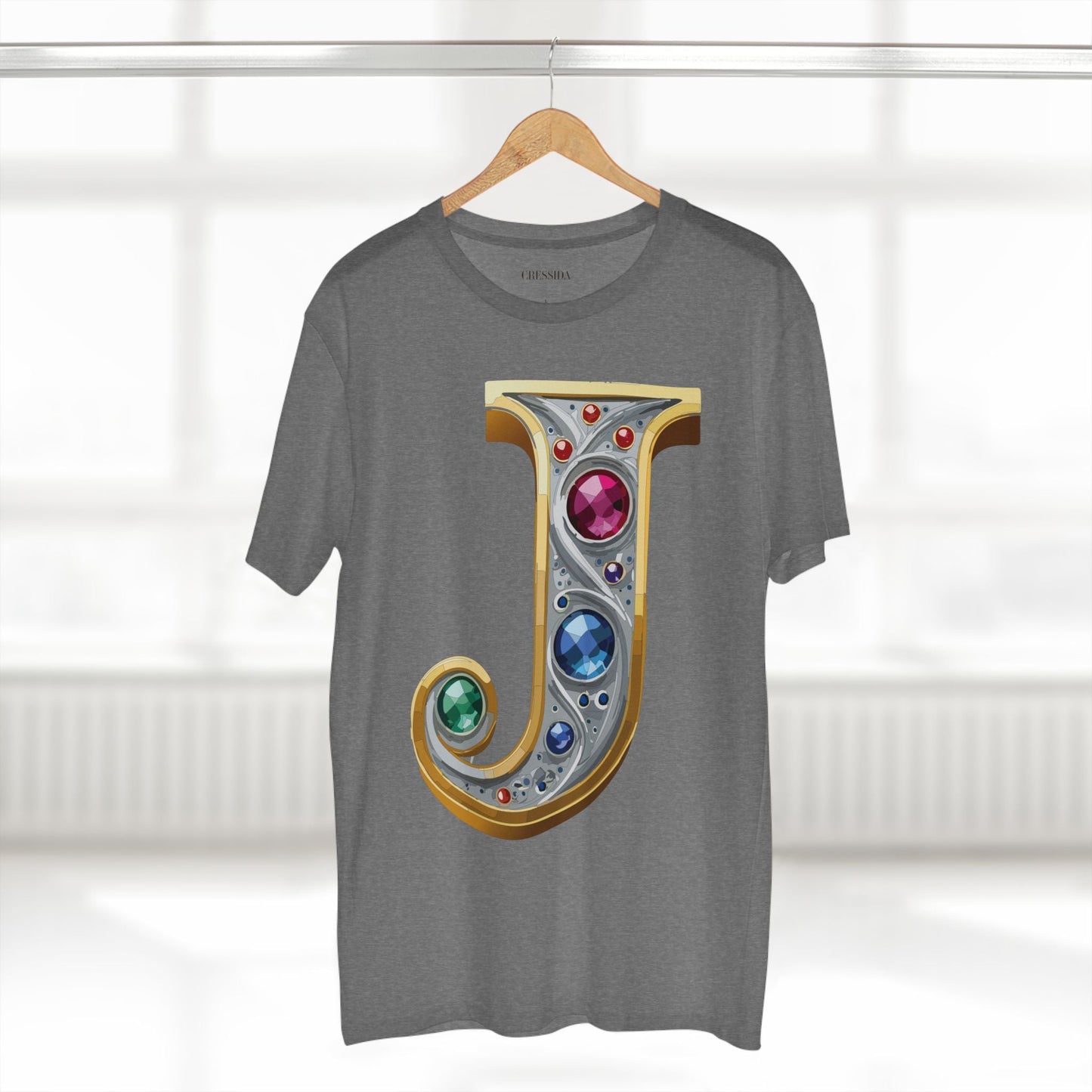 Letter J Graphic Design Tee Unisex 100 Cotton With Antique Gold Letters Artwork T-Shirt