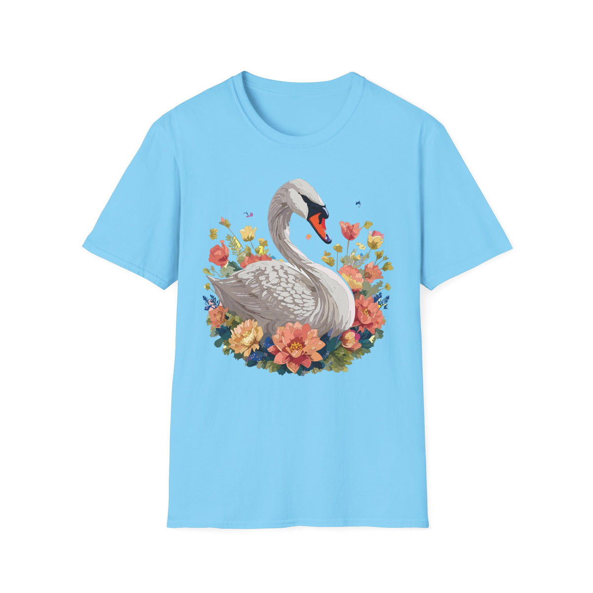 Swan with Watercolor Flowers T-Shirt | Floral Swan Illustration