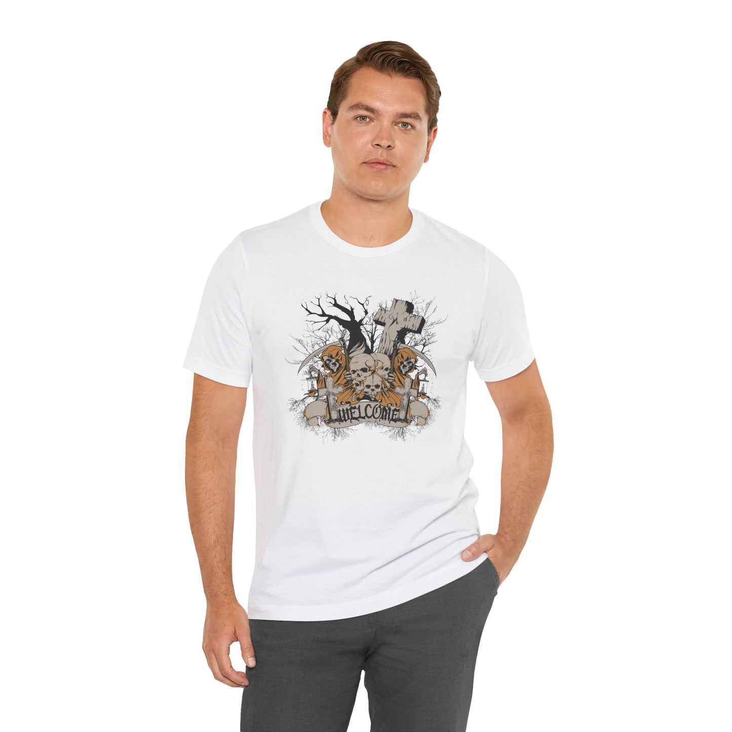 Skull Halloween Graphic Design Unisex Cotton T-Shirt Art-50