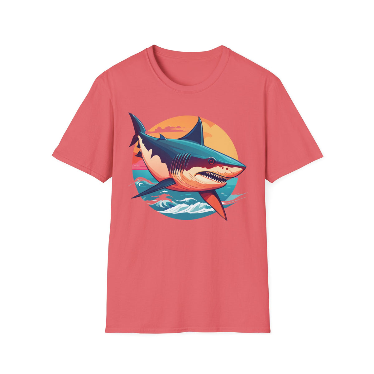 Retro Shark Sunset T-Shirt | Ocean Waves | Coastal Beach Tee