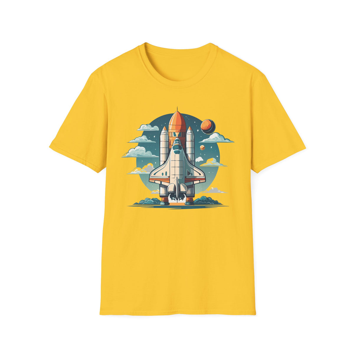 Retro Space Shuttle Illustration T-Shirt | Rocket Launch Graphic Design Unisex 100 Cotton Gildan T-Shirt