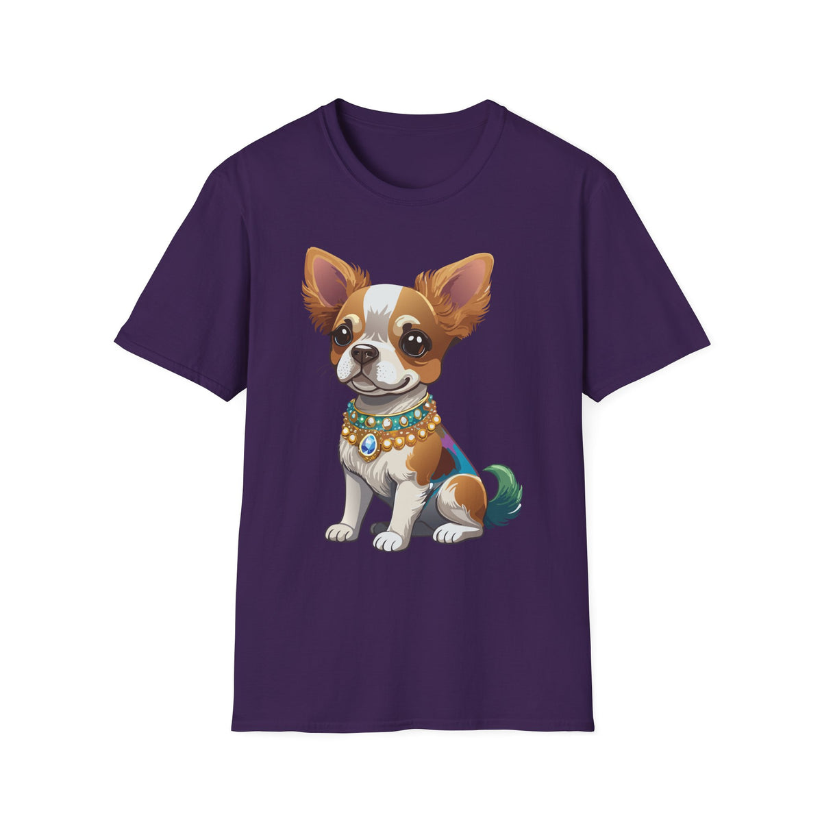 Chihuahua Pup Graphic T-Shirt — Cute Jewel-Collared Dog Graphic Design Unisex 100 Cotton Gildan T-Shirt