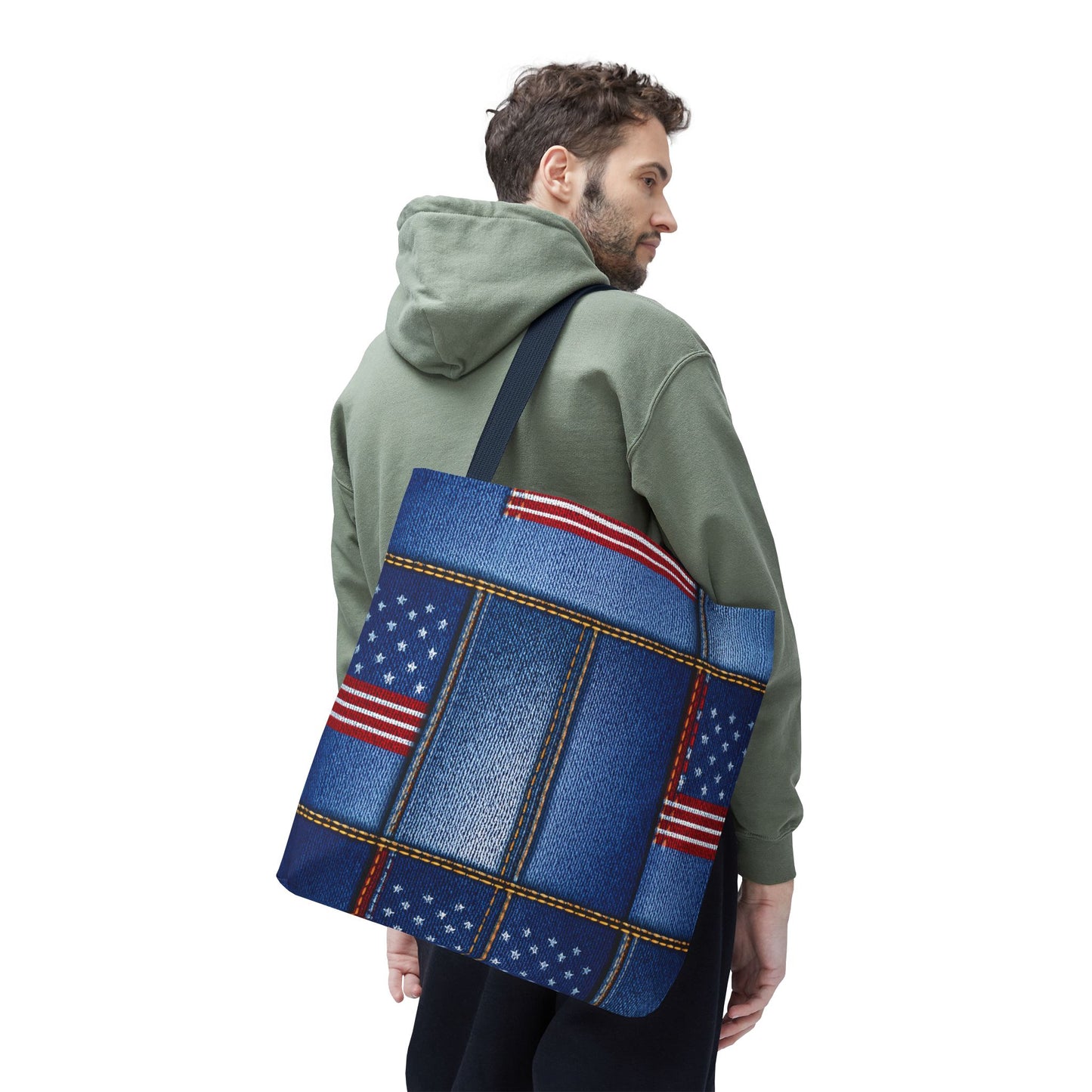 4th of July Graphic Denim Fabric Imitation Print Unisex Canvas Bag Poly Spun 3 Sizes Tote Bag 200-17