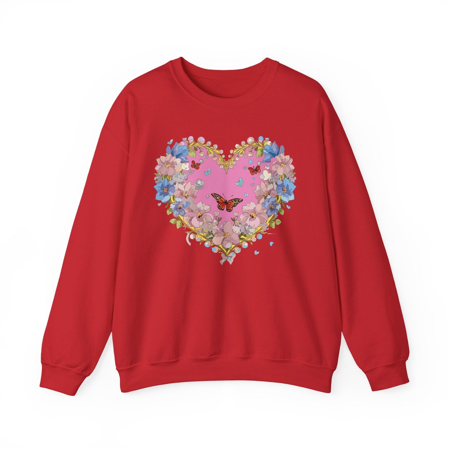 Floral Heart Sweatshirt Unisex Crewneck Gildan 18000 Fifty Fifty Cotton Polyester Valentine's Day