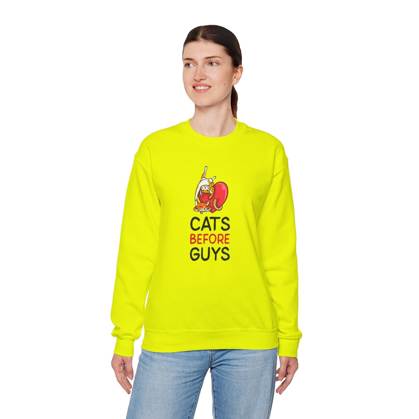 Cat Heart Sweatshirt Unisex Valentines Day 50 50 Cotton Poly Heavy Blend Crewneck Sweatshirt