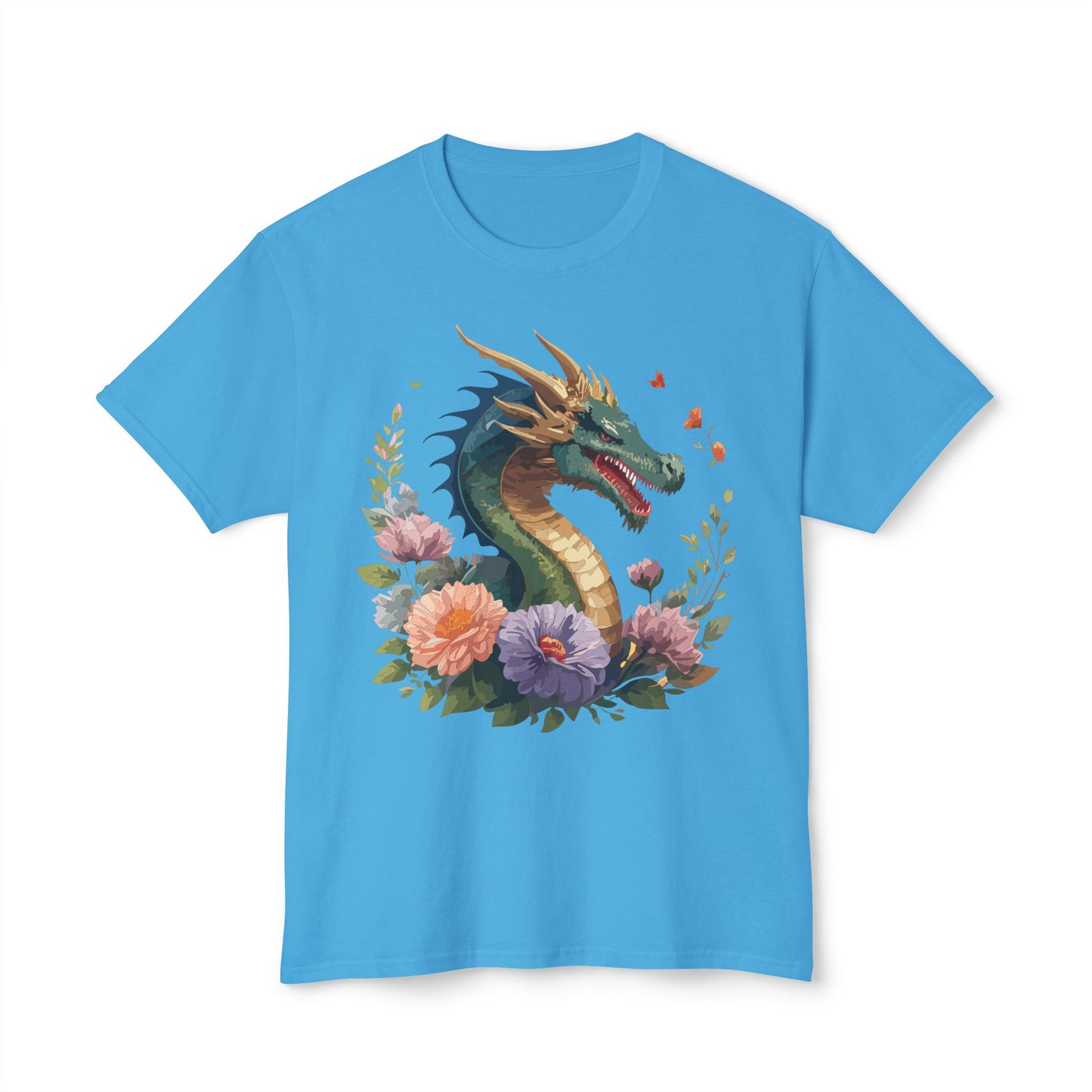 Dragon T-Shirt, Vintage Dragon Tee, Floral Tees, Dragon Art Design Shirt, Tee Shirt with Dragon 4