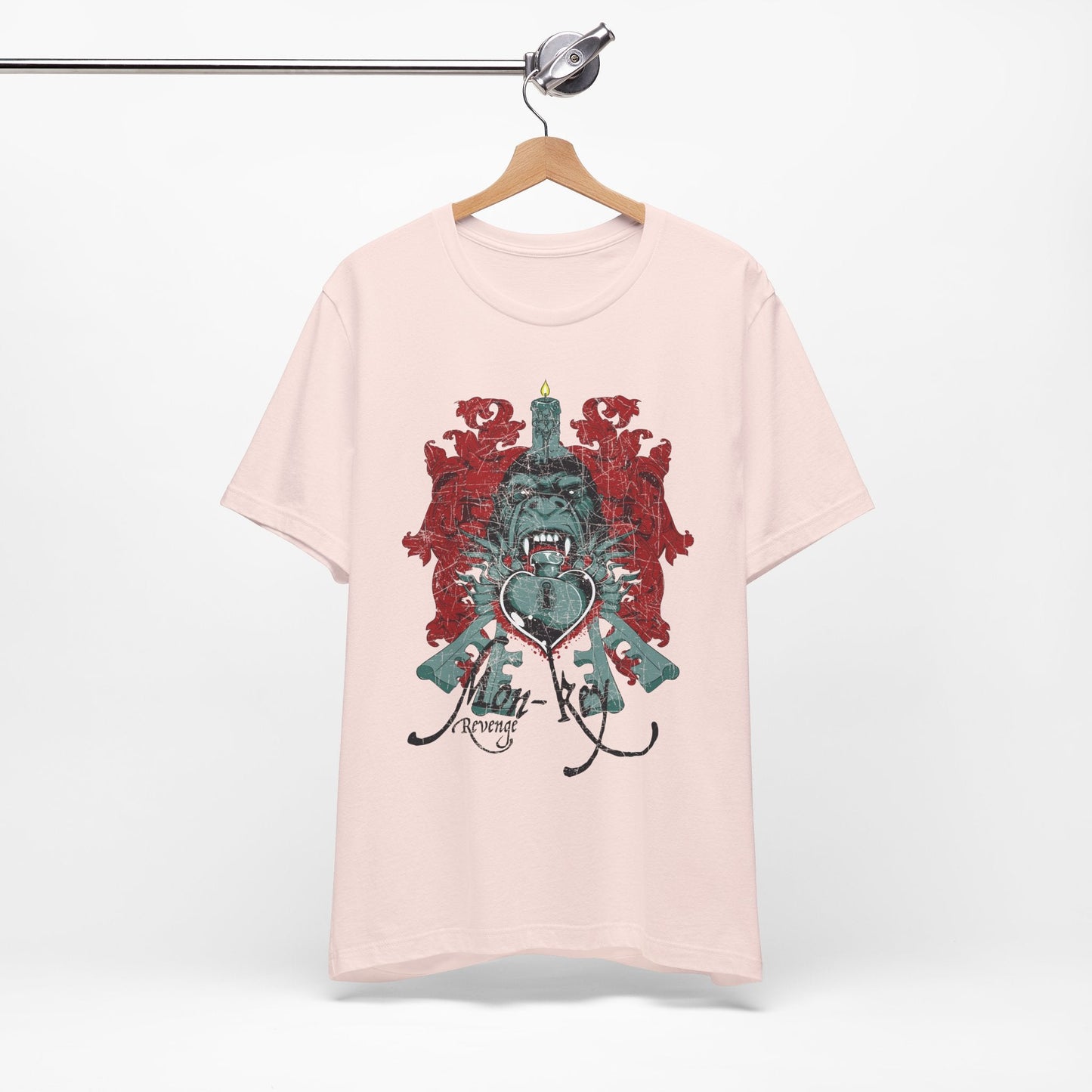 Gorilla Crest with Sword and Heart T-Shirt Heraldic Gothic Design Rock Band T-Shirt