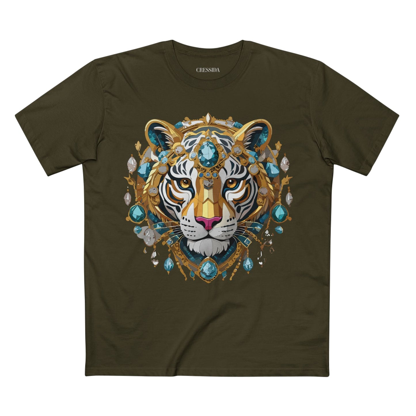 Tiger Graphic Unisex 100 Cotton Tee With Unique Animal Golden Medallion Art Design 50