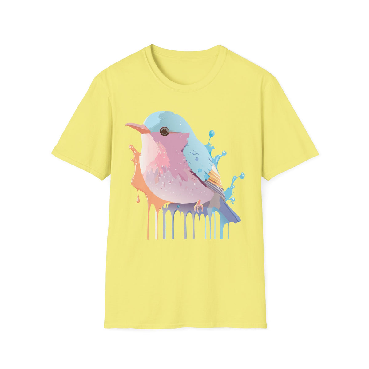 Watercolor Pastel Bird T-Shirt | Colorful Drip Illustration
