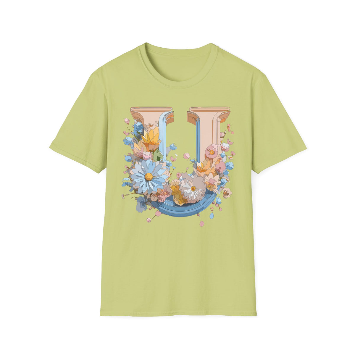 Floral Letter U T-Shirt | Botanical Monogram Initial Tee